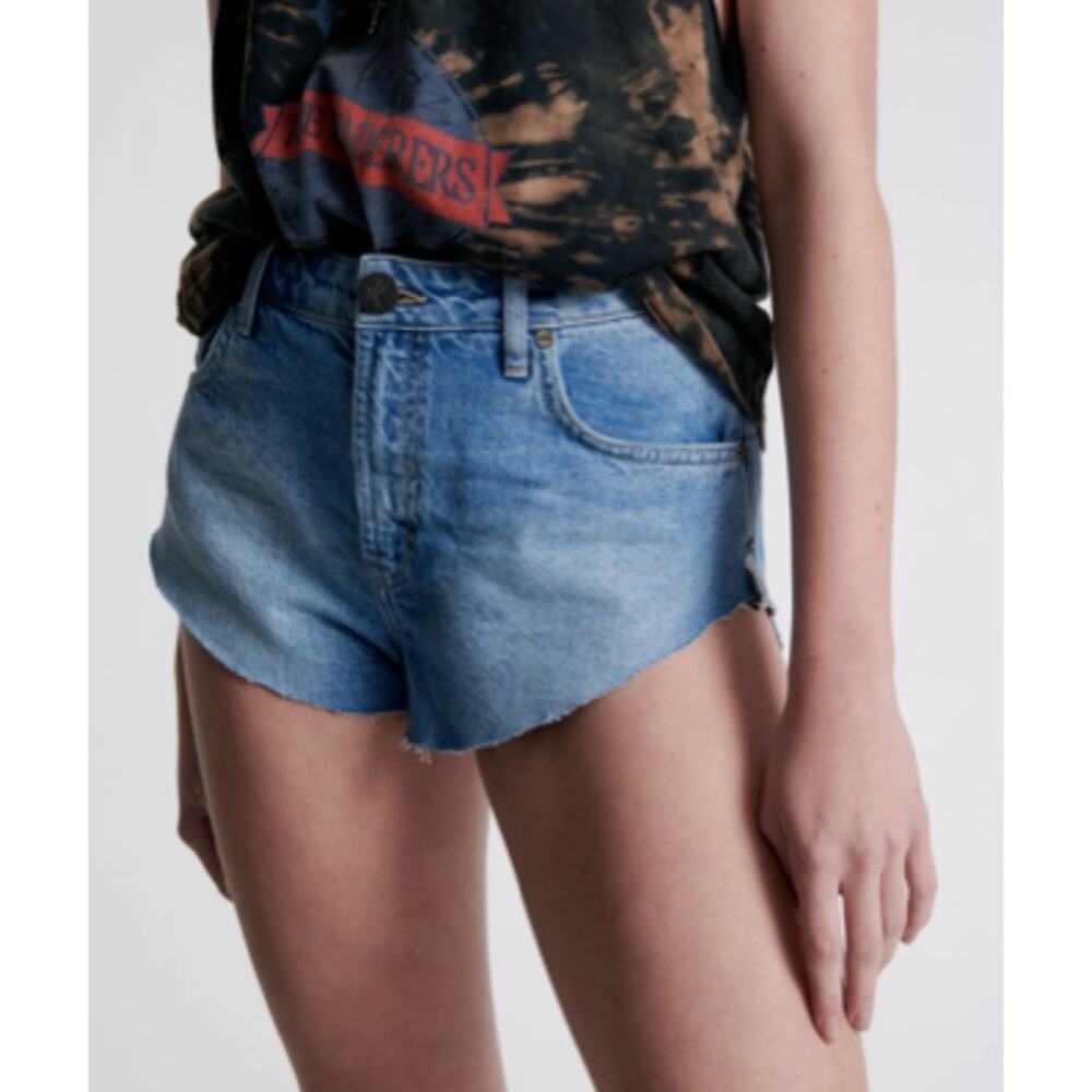 One Teaspoon The One High Waist Cheeky Denim Shorts - Linear Blue